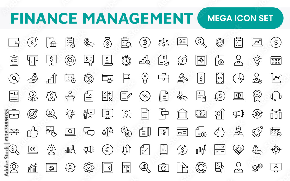 Finance Management Icon Set. Professional and sleek icons for budgeting, expense tracking, and investment management, ideal for finance apps, tools, and platforms. Finance Management Icon Set. Professional and sleek icons for budgeting, expense tracking, and investment management, ideal for finance apps, tools, and platforms.
