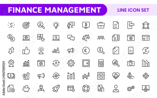 Finance Management Icon Set. Professional and sleek icons for budgeting, expense tracking, and investment management, ideal for finance apps, tools, and platforms.