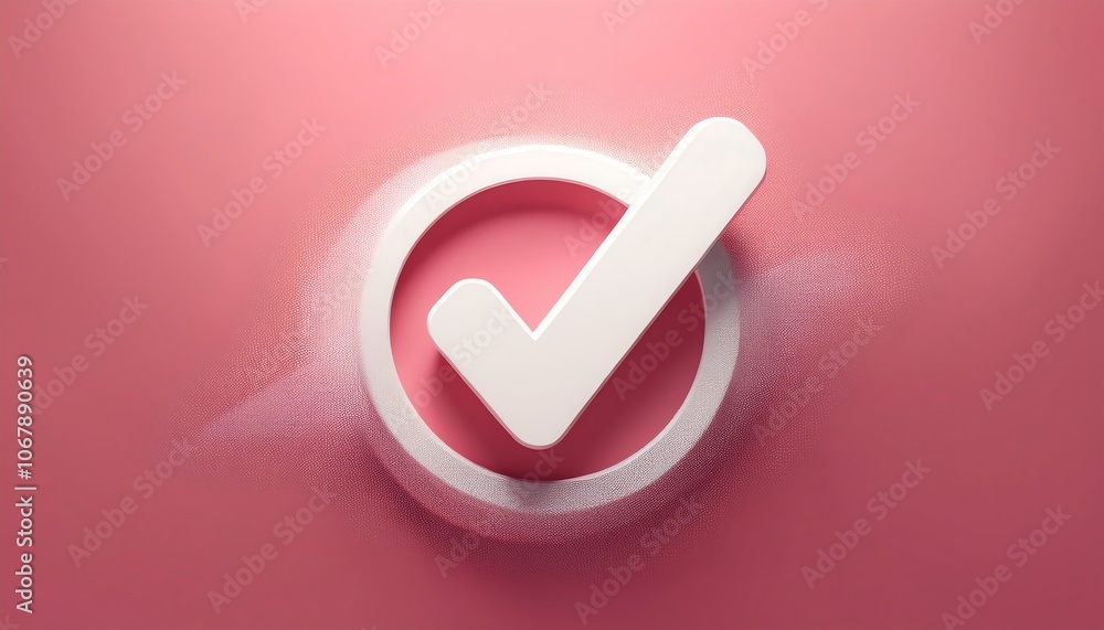 A minimalist checkmark symbol on a pink background, emphasizing success or completion with a soft, powdered texture. A minimalist checkmark symbol on a pink background, emphasizing success or completion with a soft, powdered texture.