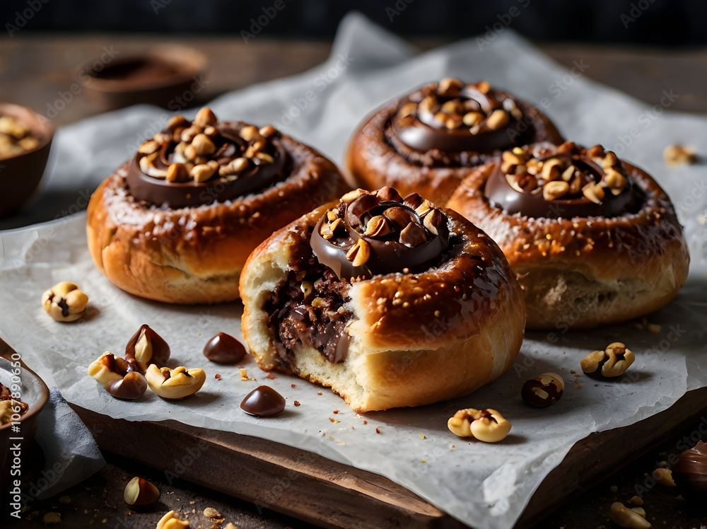 Chocolate Hazelnut Buns – Decadent buns filled with chocolate hazelnut spread, offering a deliciously gooey center and a sprinkle of chopped nuts. Chocolate Hazelnut Buns – Decadent buns filled with chocolate hazelnut spread, offering a deliciously gooey center and a sprinkle of chopped nuts.