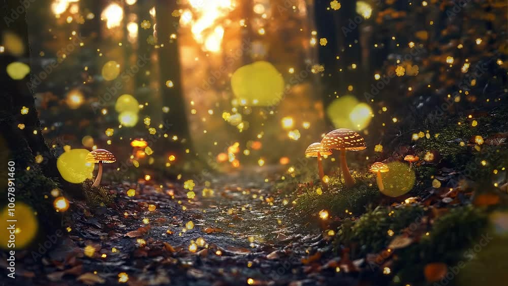 Enchanting Forest Path with Glowing Mushrooms Seamless Loop Enchanting Forest Path with Glowing Mushrooms Seamless Loop