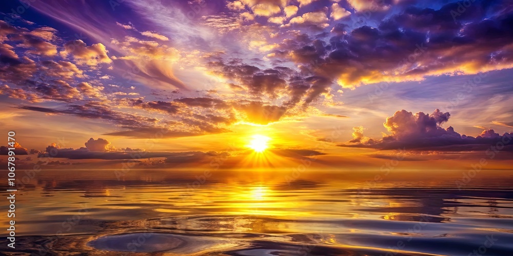 Golden Rays of a Serene Sunset Reflected on Rippling Water, Illuminating the Horizon with a Majestic Display of Color Golden Rays of a Serene Sunset Reflected on Rippling Water, Illuminating the Horizon with a Majestic Display of Color