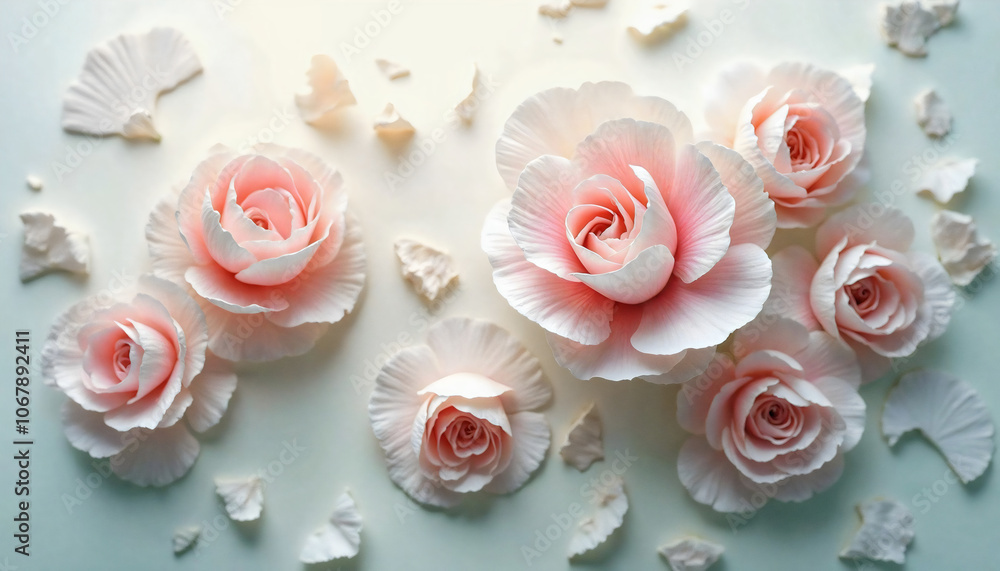 A tranquil arrangement of pink and white roses with petals scattered on a soft backdrop, evoking elegance and serenity for floral-themed projects. A tranquil arrangement of pink and white roses with petals scattered on a soft backdrop, evoking elegance and serenity for floral-themed projects.