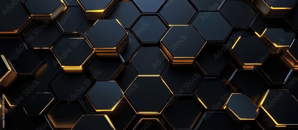 Abstract hexagonal pattern with black and gold tones. Abstract hexagonal pattern with black and gold tones.