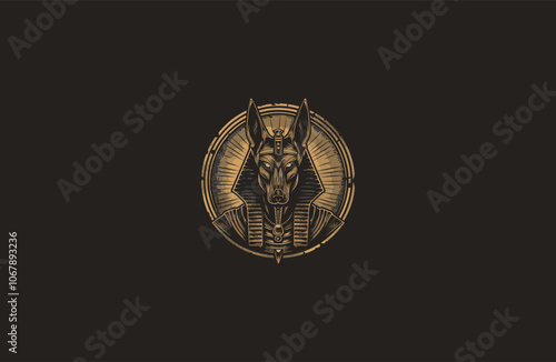 The Egyptian god Anubis logo design engraving vintage vector