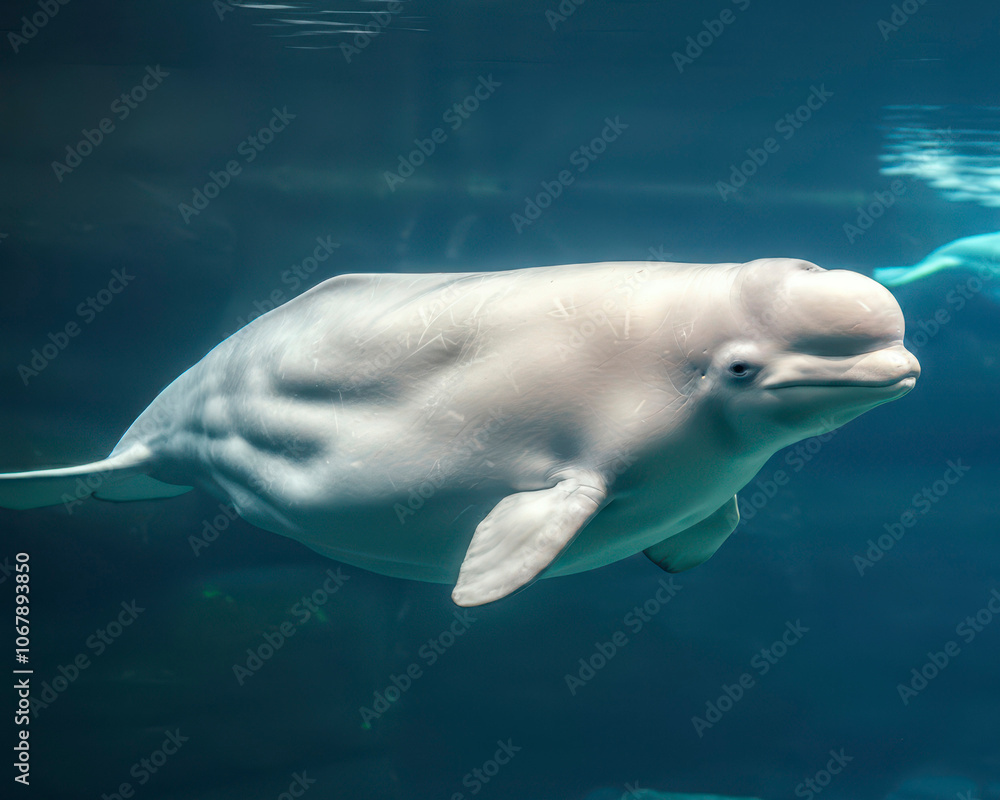 Fototapeta premium The beluga whale or white whale, is a fascinating creature of the Arctic and sub-Arctic seas. They are known for their snowy white color and their wide range of vocalization, earning
