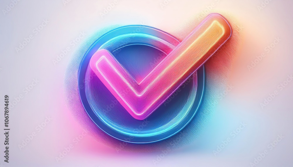 A vibrant, neon checkmark symbol inside a circular outline, featuring bright colors and a modern design. A vibrant, neon checkmark symbol inside a circular outline, featuring bright colors and a modern design.