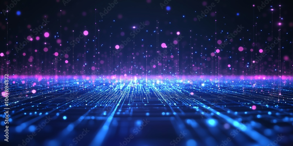Obraz premium Thin circuit trace lines in glowing blue, creating a high-resolution tech background, emphasizing the intricate design of a futuristic digital network.