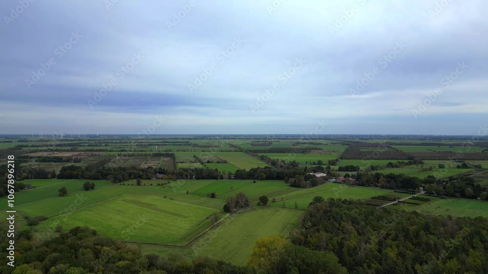 moore plowed field bordering forest in germany Majestic aerial view flight drone moore plowed field bordering forest in germany Majestic aerial view flight drone