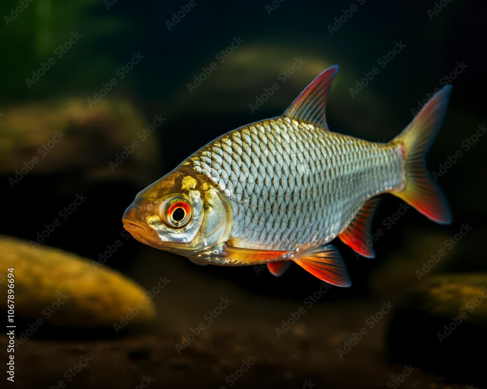 Roach fish in natural habitat, Freshwater fish underwater background, wild fish Roach fish in natural habitat, Freshwater fish underwater background, wild fish