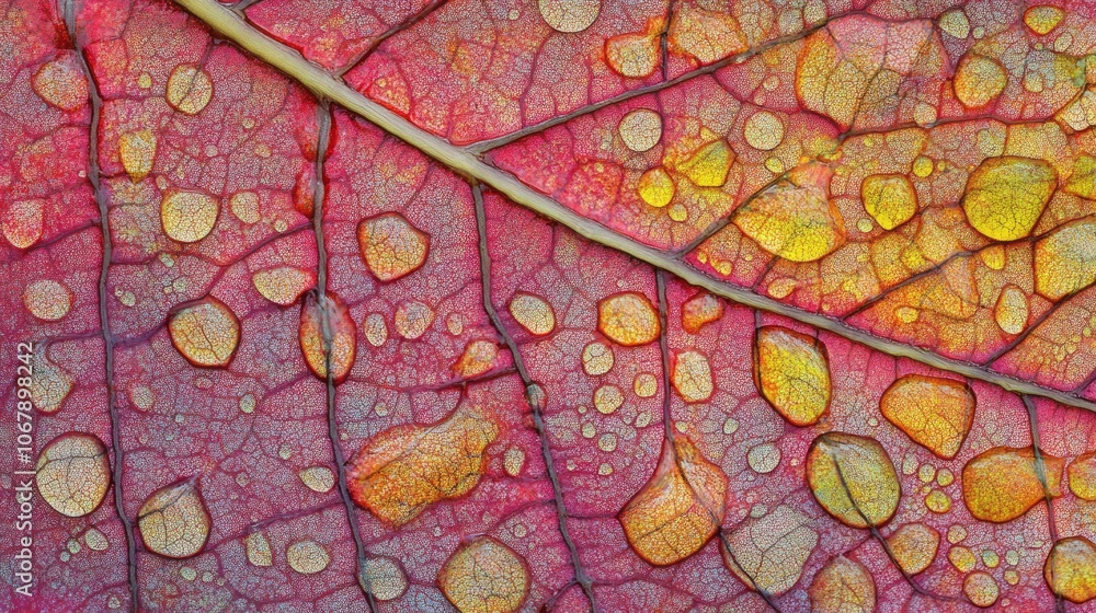 Fototapeta premium Close-up of a colorful leaf with water droplets