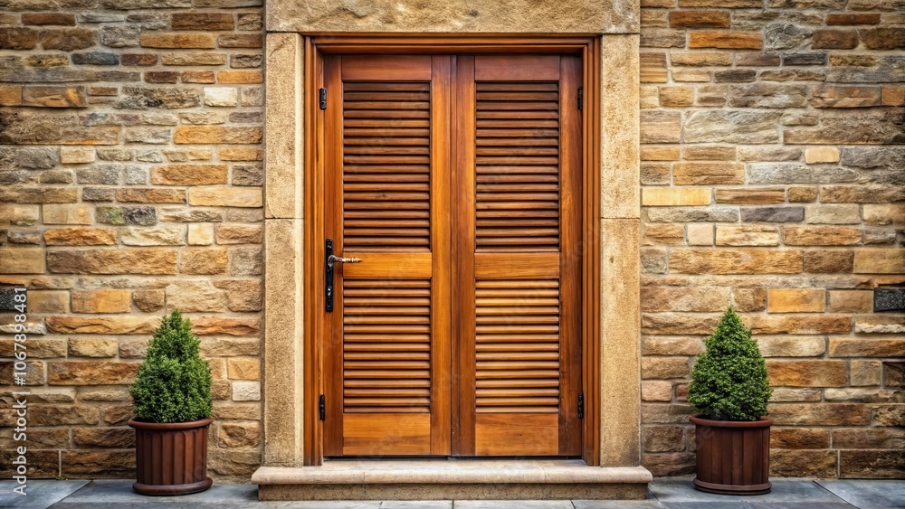 Traditional wooden front entrance door with shutters in brown color, wooden door, shutters, traditional, front entrance, wood Traditional wooden front entrance door with shutters in brown color, wooden door, shutters, traditional, front entrance, wood