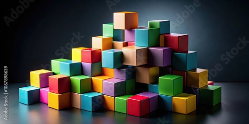 Abstract geometric blocks on black background, render, geometric, abstract, blocks, black background,render, shapes, design