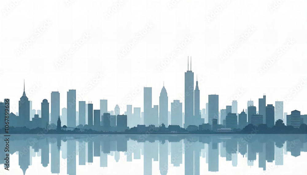 City Skyline Silhouette with Soft Reflection City Skyline Silhouette with Soft Reflection