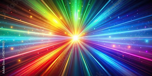 Rainbow light rays glowing and flashing on abstract holographic background, rainbow, light, rays, glowing