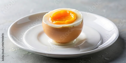 Soft-boiled egg on a white plate with a runny yolk, breakfast, food, egg, healthy, protein, soft-boiled, cooking