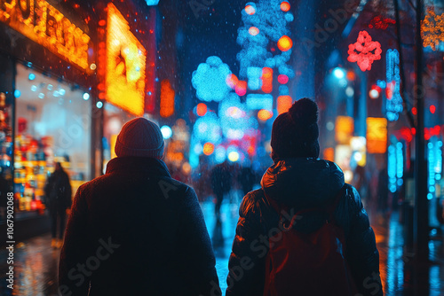 shoppers silhouettes against a brightly lit store with Black Friday Sale on display.