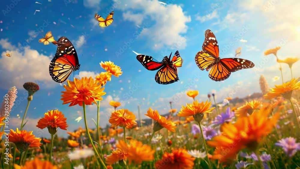 Butterflies Dancing in a Flower Field Butterflies Dancing in a Flower Field