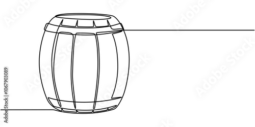 Continuous line drawing wooden oak beer barrel with a tap icon vector illustration concept, Hand drawn wooden beer barrel, Antique engraving illustration, Barrel, alcohol beverage wooden barrel faucet