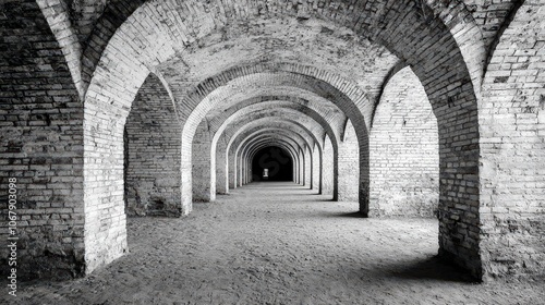 Monochrome Brick Arches Historic Architecture Courtyard Tunnel Perspective Old Bui