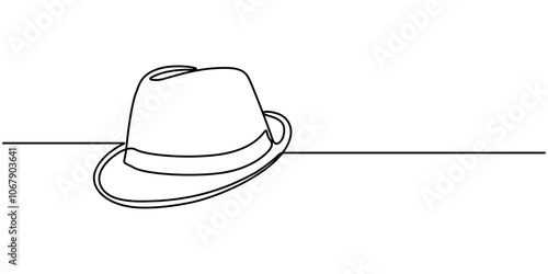 Cowboy hat continuous one line drawing vector illustration. Premium vector, Boater Hat Continuous Line Icon, Continuous one line drawing lady hat cap icon vector illustrations, An abstract felt hat.