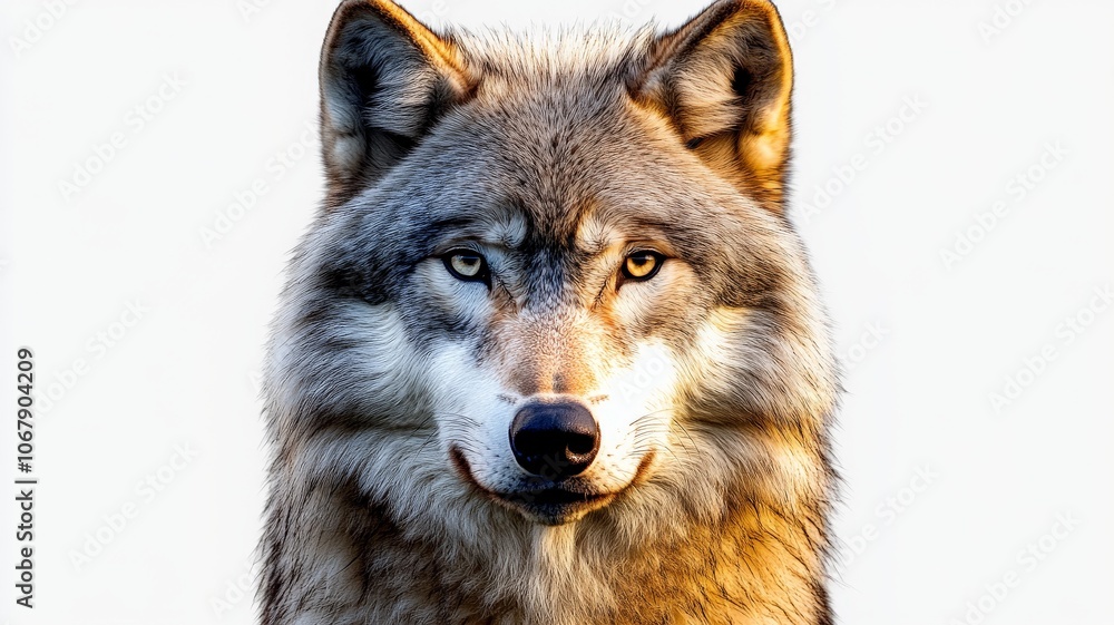 a close up of a white wolf looking a camera on isolated white background a close up of a white wolf looking a camera on isolated white background