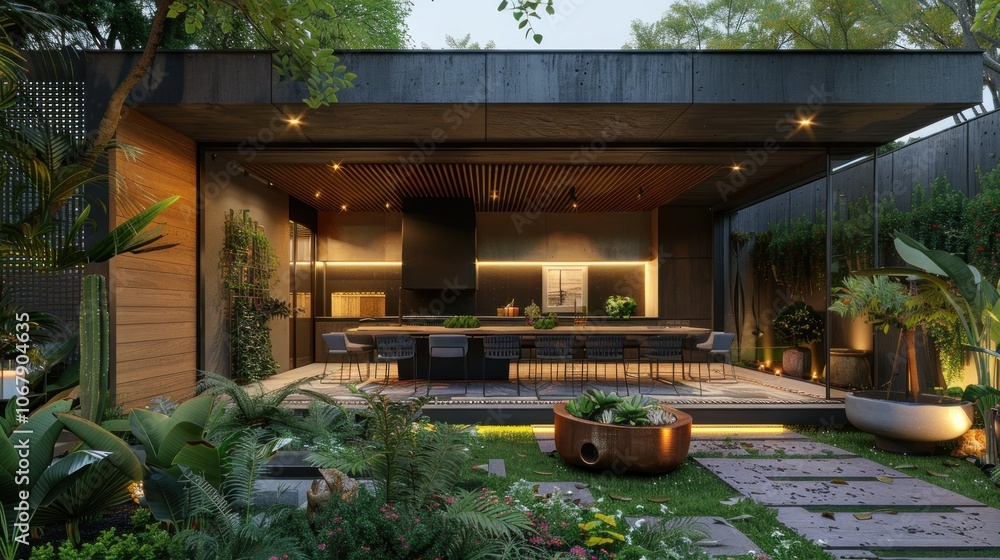 Obraz premium Modern Patio Design with Lush Greenery