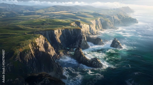 A Coastal Landscape with Rugged Cliffs and a Deep Blue Ocean