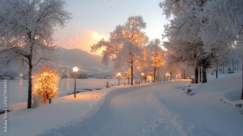 Serene Winding Path Through Snow-Covered Landscape