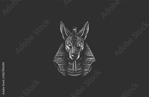 The Egyptian god Anubis logo design engraving vintage vector