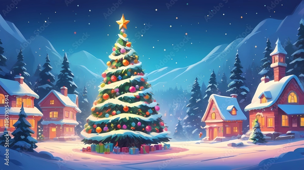 picture of a decorated Christmas tree in cartoon style on a white background picture of a decorated Christmas tree in cartoon style on a white background