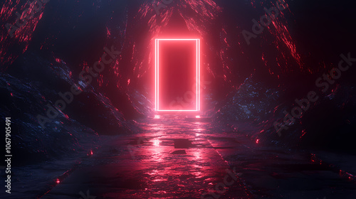 Fototapeta Naklejka Na Ścianę i Meble -  3d render, abstract futuristic neon background with glowing ascending lines. fantastic wallpaper. Neon. Illustration