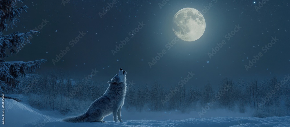 Wolf Howling at the Moon in a Snowy Forest Wolf Howling at the Moon in a Snowy Forest