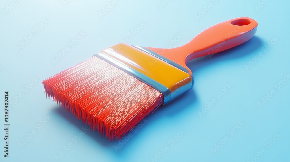 Orange and Red Paintbrush on Blue Background. Orange and Red Paintbrush on Blue Background.