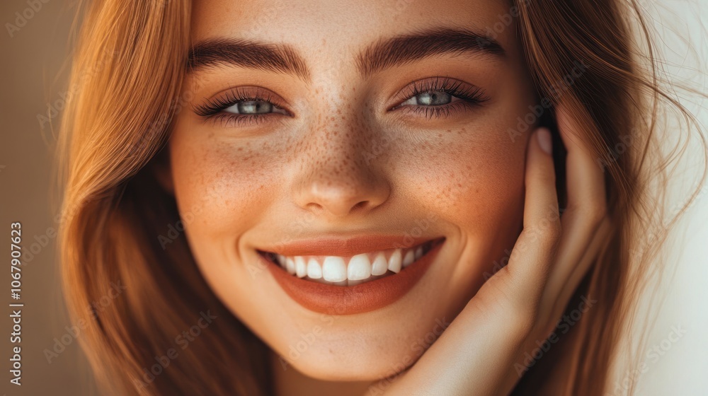 Smiling Woman with Freckles and Long Hair Smiling Woman with Freckles and Long Hair