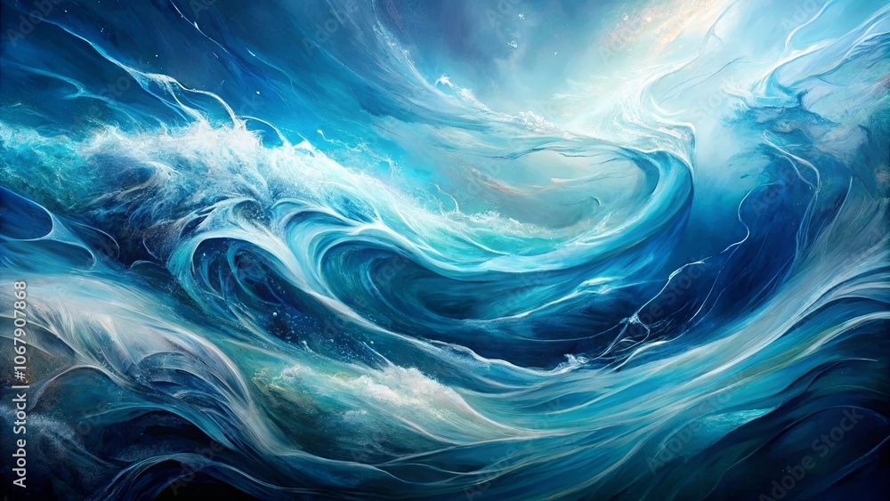 Abstract Ocean Depiction A swirling blue canvas with white accents resembling foamy waves, conveying the power and beauty of the sea. Abstract Ocean Depiction A swirling blue canvas with white accents resembling foamy waves, conveying the power and beauty of the sea.