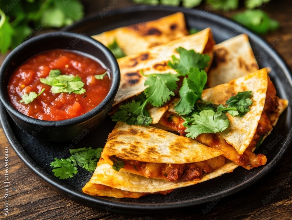 Spicy Chorizo Quesadilla with Fresh Cilantro and Salsa Spicy Chorizo Quesadilla with Fresh Cilantro and Salsa