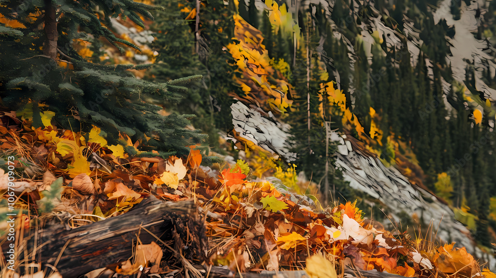 A scenic view of a rocky hillside adorned with vibrant autumn leaves, featuring green pine trees and colorful foliage, capturing the beauty of fall in nature. A scenic view of a rocky hillside adorned with vibrant autumn leaves, featuring green pine trees and colorful foliage, capturing the beauty of fall in nature.