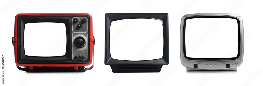 Retro TV sets with blank screens isolated on white, set Retro TV sets with blank screens isolated on white, set