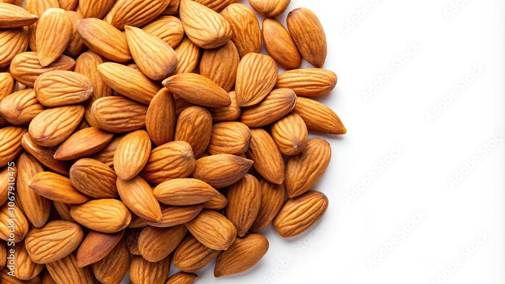 Isolated almond nuts on a white background, almond, nuts, isolated, white background, healthy, snack, organic, vegetarian, vegan Isolated almond nuts on a white background, almond, nuts, isolated, white background, healthy, snack, organic, vegetarian, vegan