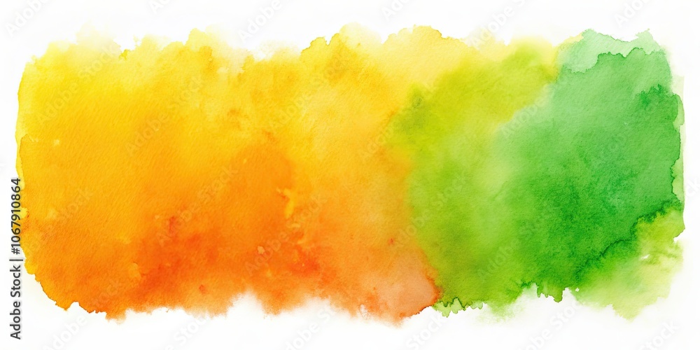 Fototapeta premium Watercolor brush paint background in orange, yellow, and green for a vibrant summer design, watercolor, brush paint, background