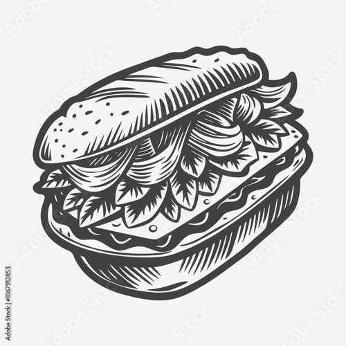 Gyro Silhouette Vector Illustration of Classic Greek Dish Isolated on White Background in Black and White