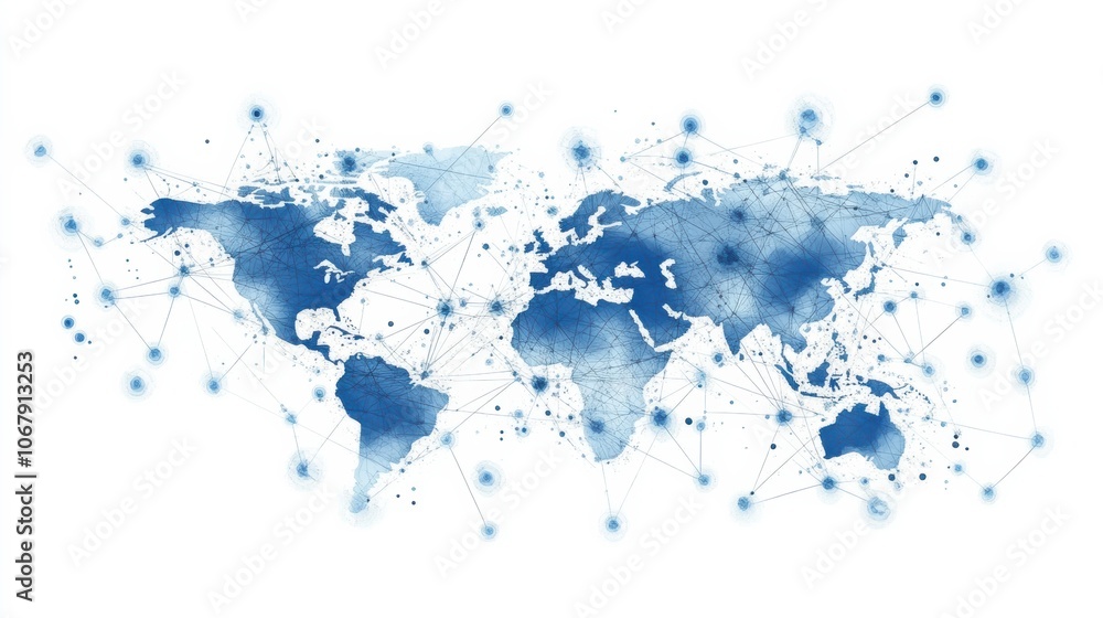 Global Network Connection Illustrated With a World Map and Data Points. Generative AI Global Network Connection Illustrated With a World Map and Data Points. Generative AI