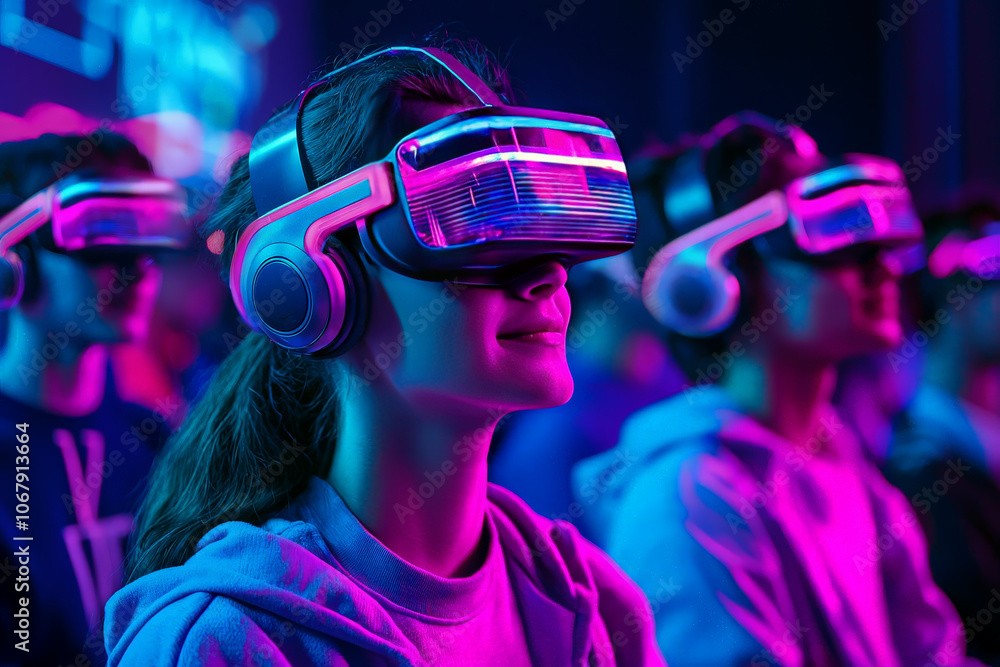 Audience Engaged in Futuristic Technology Experience Audience Engaged in Futuristic Technology Experience