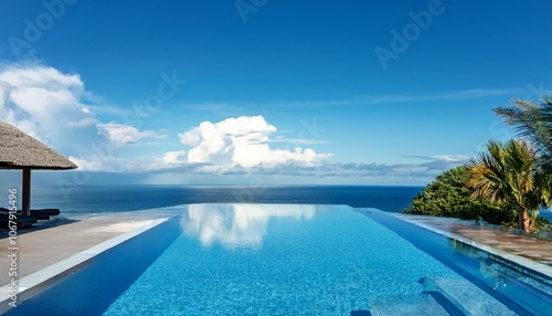 A luxury hotel infinity pool with the ocean at its edge