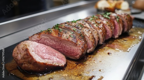 .Freshly cut pork tenderloin ready for culinary creations in a pristine kitchen setting - ai