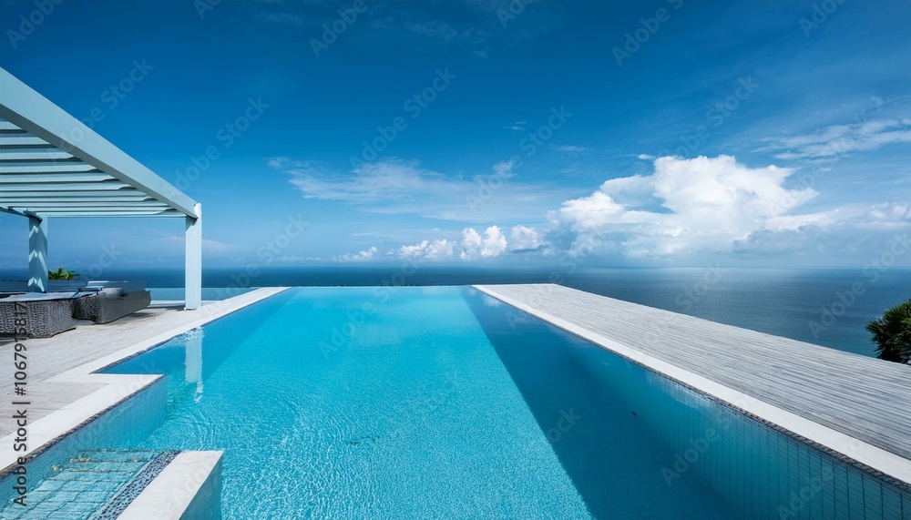 Fototapeta premium A luxury hotel infinity pool with the ocean at its edge