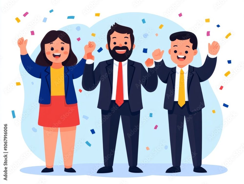 Celebratory group of three people expressing joy and excitement. Celebratory group of three people expressing joy and excitement.