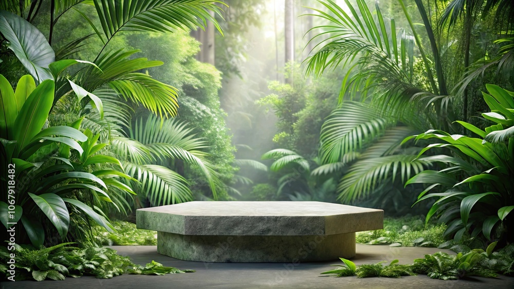 Natural stone podium product display in a lush jungle setting , nature, product, advertisement, display, podium, stone, jungle Natural stone podium product display in a lush jungle setting , nature, product, advertisement, display, podium, stone, jungle