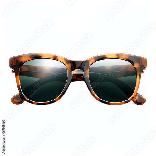 Wayfarer sunglasses with tortoiseshell frames, timeless summer style, isolated on white background, highresolution, classic and versatile, detailed textures